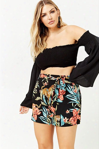 Plus Size Floral & Tiger Print Shorts