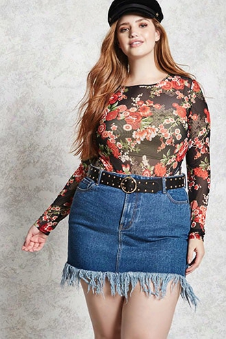 Plus Size Floral Mesh Top