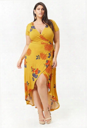 Plus Size Floral Mock Wrap Maxi Dress