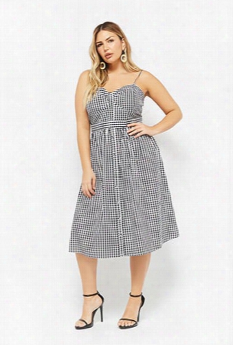 Plus Size Gingham Button-front Cami Dress