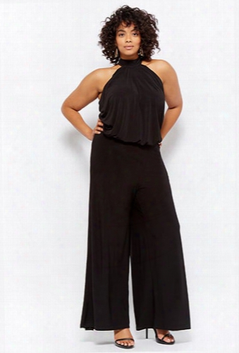 Plus Size Mock-neck Wide-leg Jumpsuit