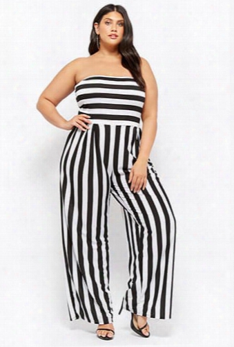 Plus Size Rebdolls Inc. Striped Strapless Jumpsuit