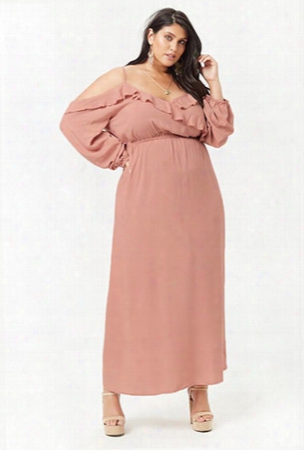 Plus Size Ruffle Open-shoulder Maxi Dress