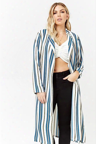 Plus Size Striped Longline Cardigan