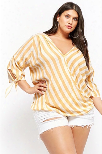 Plus Size Striped Surplice Top