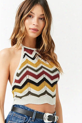 Ribbed Chevron Halter Crop Top