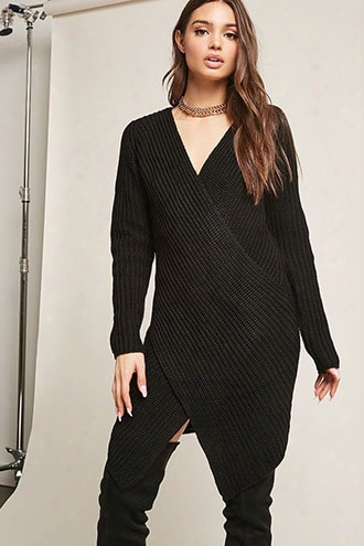 Ribbed Knit Surplice Sweater Dress