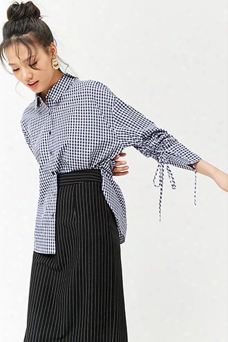 Ruched Sleeve Gingham Shirt