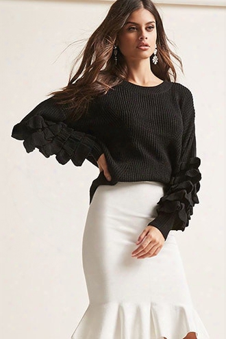 Ruffled Sleeve Sweater-knit Top