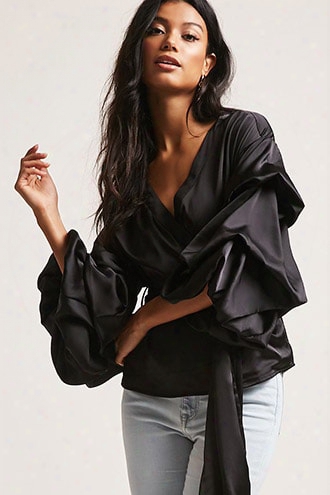 Satin Puff-sleeve Top