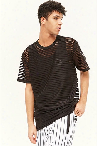 Sheer Mesh-striped Tee