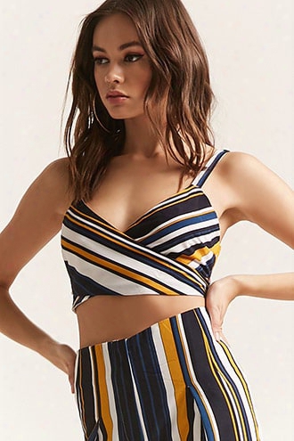 Stripe Surplice Wrap Crop Top