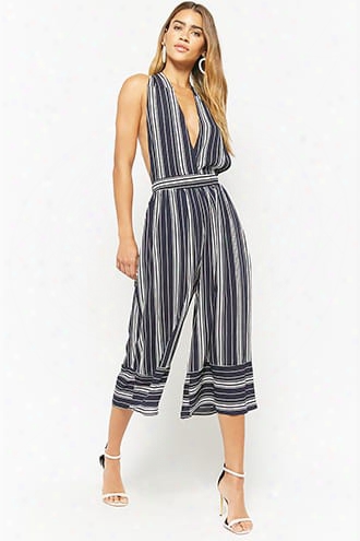 Striped Crepe Culotte Jumpsuit