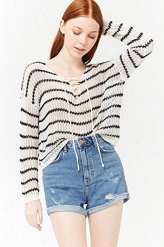 Striped Lace-up Sweater