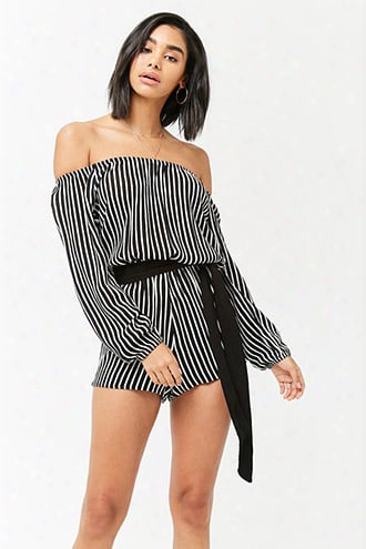 Striped Off-the-shoulder Romper