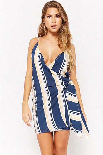 Striped Wrap-front Mini Dress