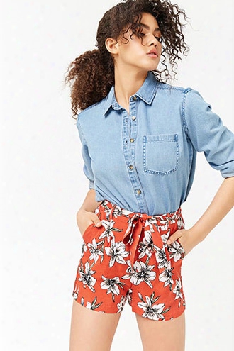 Tie-waist Floral Print Shorts