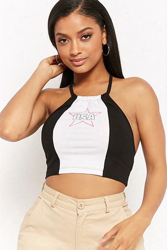 Usa Graphic Halter Crop Top