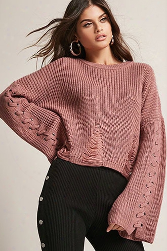 Bell-sleeve Ribbed Knit Sweater