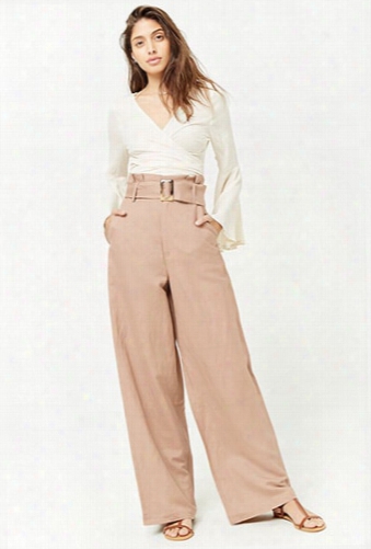 Belted Linen-blend Wide-leg Pants