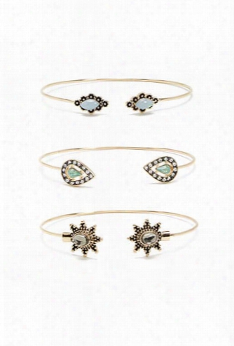 Faux Gem Cuff Bracelet Set