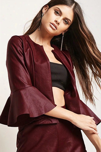 Faux Leather Flounce Jacket