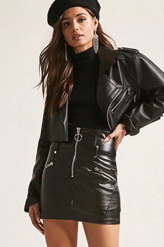 Faux Leather Zip-up Skirt