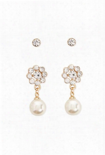 Faux Pearl Drop Earring & Rhinestone Stud Set