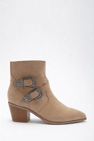 Faux Suede Buckled Ankle Boots
