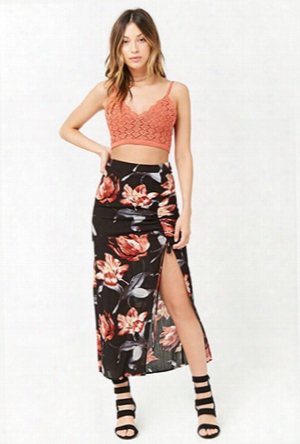 Floral Ruched Maxi Skirt