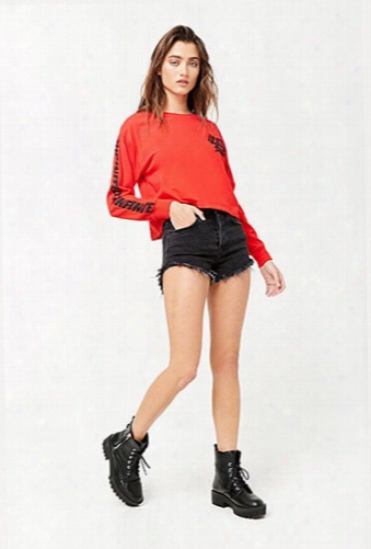 Frayed Step-hem Denim Shorts