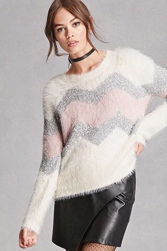 Fuzzy Zigzag Graphic Sweater