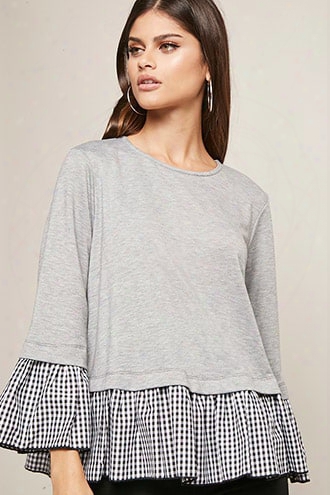 Gingham Ruffle Trim Top