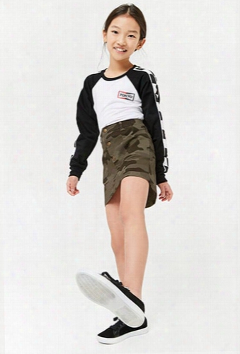 Girls Camo Print Button-front Skirt (kids)