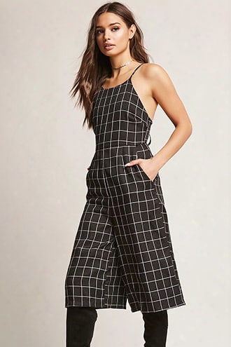 Grid Print Wide-leg Jumpsuit