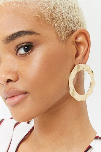 Hammered Drop Hoop Earrings