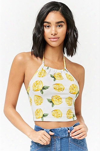 Lemon Print Halter Crop Top