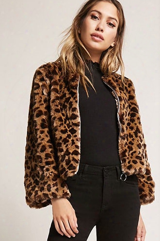 Leopard Print Faux Fur Cropped Jacket