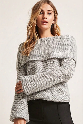 Marled Honeycomb Knit Off-the-shoulder Sweater