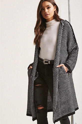 Marled Knit Longline Hooded Cardigan