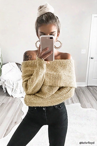 Metallic Knit Off-the-shoulder Sweater