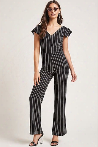 Pinstripe Flounce Jumpsuit