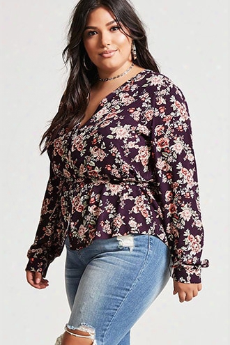 Plus Size Belted Floral Shirt