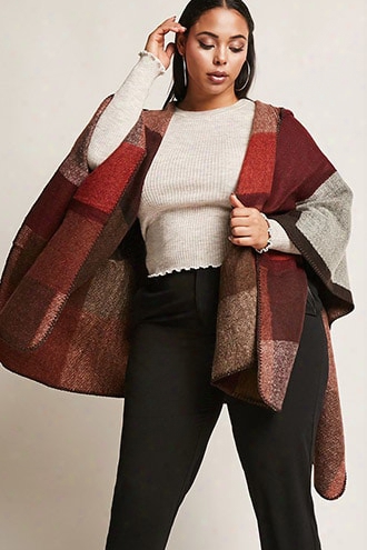 Plus Size Colorblocked Hooded Shawl