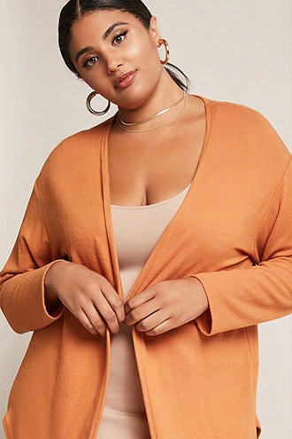 Plus Size Dolphin-hem Fleece Cardigan