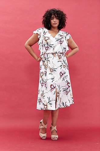 Plus Size Floral Flounce Maxi Dress