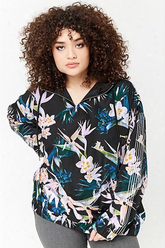 Plus Size Floral Print Anorak