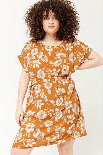 Plus Size Floral Self-tie Shift Dress