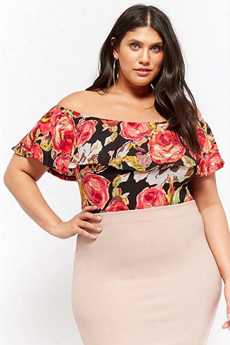 Plus Size Flounce Floral Bodysuit