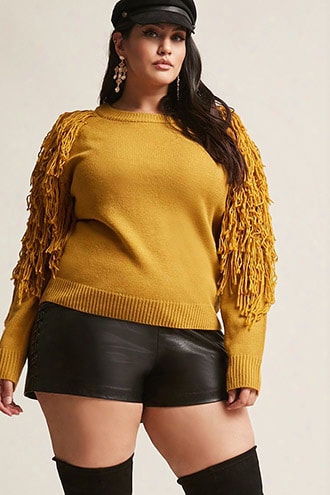 Plus Size Fringe Sleeve Sweater